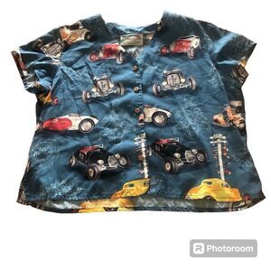 Paradise Found Hawaiian Shirt Womens Tropical Race Cars Bugatti Size Large